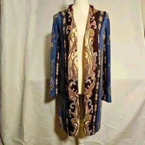 Chico's Womens Lightweight Blue/Maroon/Cream Cardigan Size 0 (Size 4)